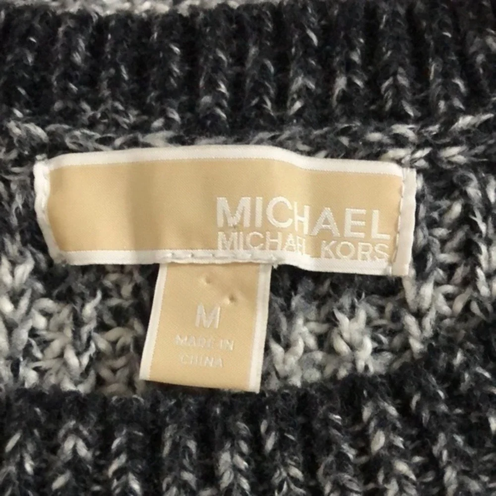 Michael Kors Striped Chunky Knit Shoulder‎ Zip Black White Womens Medium